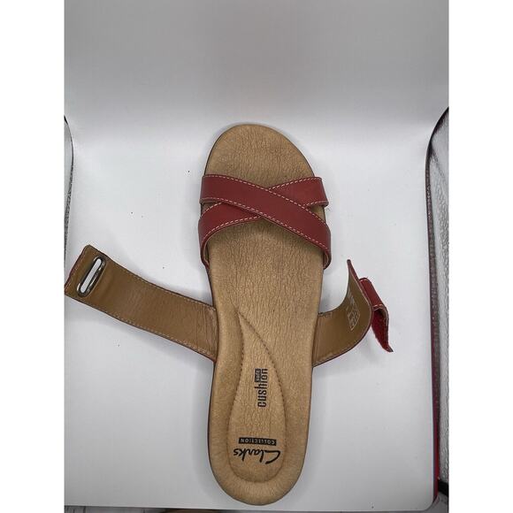 Clarks Manilla‎ Pluma Sandals Women's 10 N Cushion Sole Red Leather Adjustable - Picture 3 of 10